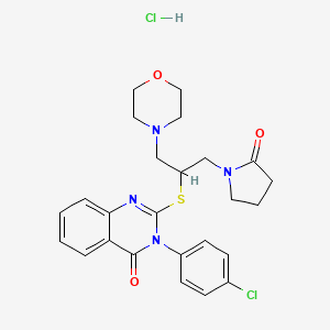 molecular formula C25H28Cl2N4O3S B13747409 4(3H)-Quinazolinone, 3-(4-chlorophenyl)-2-((1-(4-morpholinylmethyl)-2-(2-oxo-1-pyrrolidinyl)ethyl)thio)-, monohydrochloride CAS No. 117039-03-9