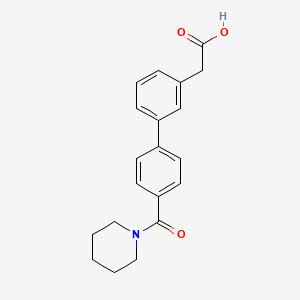 molecular formula C20H21NO3 B1374746 (3-{4-[(Piperidin-1-yl)carbonyl]phenyl}phenyl)acetic acid CAS No. 1381944-32-6