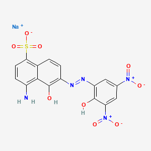 molecular formula C16H10N5NaO9S B13747687 Sodium 4-amino-5-hydroxy-6-((2-hydroxy-3,5-dinitrophenyl)azo)naphthalene-1-sulphonate CAS No. 3687-83-0