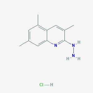 molecular formula C12H16ClN3 B13748040 2-Hydrazino-3,5,7-trimethylquinoline hydrochloride CAS No. 1172344-11-4