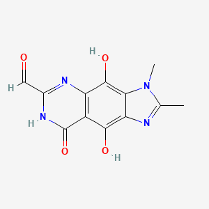 molecular formula C12H10N4O4 B13748073 4,9-dihydroxy-2,3-dimethyl-8-oxo-7H-imidazo[4,5-g]quinazoline-6-carbaldehyde 