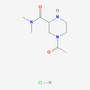 molecular formula C9H18ClN3O2 B1374846 4-Acetyl-piperazine-2-carboxylic acid dimethylamide hydrochloride CAS No. 1361111-72-9