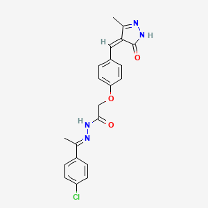 Acetic acid, (4-((1,5-dihydro-3-methyl-5-oxo-4H-pyrazol-4-ylidene)methyl)phenoxy)-, (1-(4-chlorophenyl)ethylidene)hydrazide