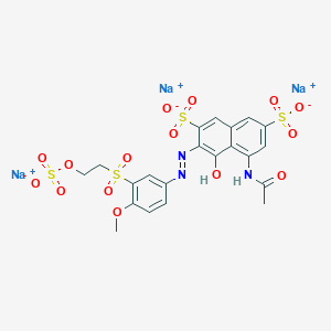 Trisodium 5-(acetylamino)-4-hydroxy-3-((4-methoxy-3-((2-(sulphonatooxy)ethyl)sulphonyl)phenyl)azo)naphthalene-2,7-disulphonate