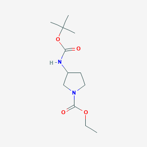 molecular formula C12H22N2O4 B1375333 3-{[(叔丁氧羰基)氨基]氨基}吡咯烷-1-甲酸乙酯 CAS No. 1803598-73-3
