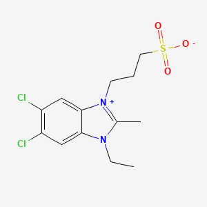 molecular formula C13H16Cl2N2O3S B13755427 1H-Benzimidazolium, 5,6-dichloro-1-ethyl-2-methyl-3-(3-sulfopropyl)-, inner salt CAS No. 24351-11-9