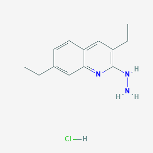 molecular formula C13H18ClN3 B13755609 3,7-Diethyl-2-hydrazinoquinoline hydrochloride CAS No. 1172567-27-9