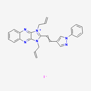 molecular formula C26H23IN6 B13755845 2-[2-(1-Phenylpyrazol-4-yl)ethenyl]-1,3-bis(prop-2-enyl)imidazo[4,5-b]quinoxalin-3-ium;iodide CAS No. 23427-51-2