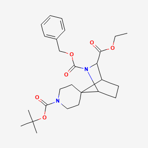 molecular formula C26H36N2O6 B1375669 外消旋-(1S,3S,4R)-2-苄基 1-叔丁基 3-乙基 2-氮杂螺[双环[2.2.1]庚烷-7,4-哌啶]-1,2,3-三羧酸酯 CAS No. 1250997-96-6