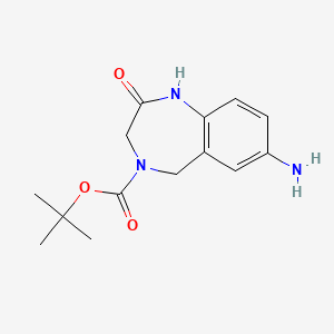 molecular formula C14H19N3O3 B1375831 tert-Butyl 7-amino-2-oxo-2,3-dihydro-1H-benzo[e][1,4]diazepine-4(5H)-carboxylate CAS No. 1374651-40-7