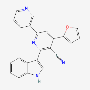 molecular formula C23H14N4O B13758561 4-(2-Furyl)-6-(1H-indol-3-yl)-2,3'-bipyridine-5-carbonitrile 