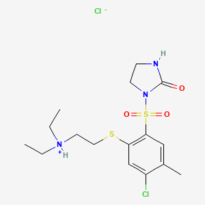 molecular formula C16H25Cl2N3O3S2 B13758843 2-Imidazolidinone, 1-((4-chloro-2-((2-(diethylamino)ethyl)thio)-5-methylphenyl)sulfonyl)-, monohydrochloride CAS No. 114436-47-4