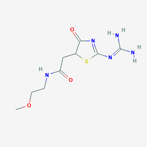 molecular formula C9H15N5O3S B1375993 2-(2-{[amino(imino)methyl]amino}-4-oxo-4,5-dihydro-1,3-thiazol-5-yl)-N-(2-methoxyethyl)acetamide CAS No. 1428139-33-6