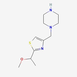 molecular formula C11H19N3OS B1376112 1-{[2-(1-Methoxyethyl)-1,3-thiazol-4-yl]methyl}piperazine CAS No. 1376288-72-0