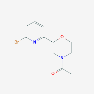 molecular formula C11H13BrN2O2 B1376206 1-(2-(6-Bromopyridin-2-yl)morpholino)ethanone CAS No. 1316221-41-6
