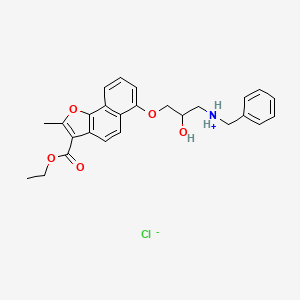 molecular formula C26H28ClNO5 B13762338 Naphtho(1,2-b)furan-3-carboxylic acid, 6-(2-hydroxy-3-(benzylamino)propoxy)-2-methyl-, ethyl ester, monohydrochloride CAS No. 76410-24-7