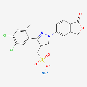 molecular formula C19H15Cl2N2NaO5S B13762497 1H-Pyrazole-4-methanesulfonic acid, 3-(4,5-dichloro-2-methylphenyl)-1-(1,3-dihydro-1-oxo-5-isobenzofuranyl)-4,5-dihydro-, sodium salt CAS No. 58953-08-5