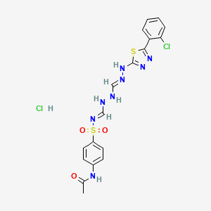 molecular formula C18H18Cl2N8O3S2 B13762608 Acetamide, N-(4-(((((((5-(2-chlorophenyl)-1,3,4-thiadiazol-2-yl)amino)iminomethyl)amino)iminomethyl)amino)sulfonyl)phenyl)-, monohydrochloride CAS No. 109225-37-8