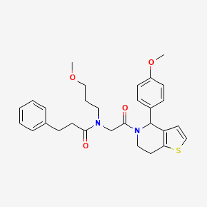 molecular formula C29H34N2O4S B13762643 N-[2-[4-(4-methoxyphenyl)-6,7-dihydro-4H-thieno[3,2-c]pyridin-5-yl]-2-oxoethyl]-N-(3-methoxypropyl)-3-phenylpropanamide CAS No. 5965-64-0