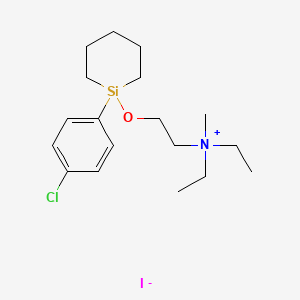 molecular formula C18H31ClINOSi B13765219 (2-(1-(p-Chlorophenyl)-1-silacyclohexyloxy)ethyl)diethylmethylammonium iodide CAS No. 73954-29-7