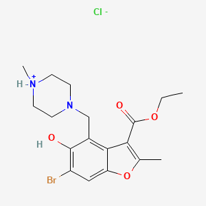 molecular formula C18H24BrClN2O4 B13766497 3-Benzofurancarboxylic acid, 6-bromo-5-hydroxy-2-methyl-4-((4-methyl-1-piperazinyl)methyl)-, ethyl ester, hydrochloride CAS No. 65919-84-8