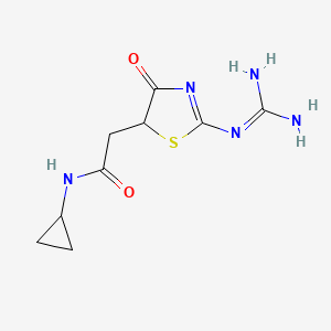 molecular formula C9H13N5O2S B1376957 2-(2-{[氨基(亚氨基)甲基]氨基}-4-氧代-4,5-二氢-1,3-噻唑-5-基)-N-环丙基乙酰胺 CAS No. 1428139-60-9