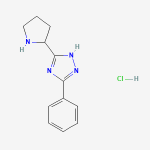 molecular formula C12H15ClN4 B1377062 3-phenyl-5-(pyrrolidin-2-yl)-1H-1,2,4-triazole hydrochloride CAS No. 1423031-50-8