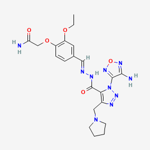 3-(4-amino-1,2,5-oxadiazol-3-yl)-N-[(E)-[4-(2-amino-2-oxoethoxy)-3-ethoxyphenyl]methylideneamino]-5-(pyrrolidin-1-ylmethyl)triazole-4-carboxamide