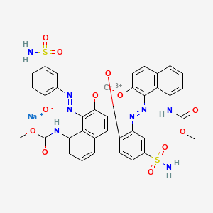 molecular formula C36H28CrN8O12S2.Na<br>C36H28CrN8NaO12S2 B13770941 Chromate(1-), bis(methyl (8-((5-(aminosulfonyl)-2-(hydroxy-kappaO)phenyl)azo-kappaN1)-7-(hydroxy-kappaO)-1-naphthalenyl)carbamato(2-))-, sodium CAS No. 69943-64-2