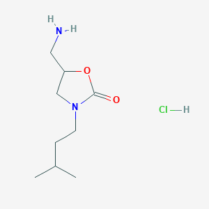 molecular formula C9H19ClN2O2 B1377180 5-(Aminomethyl)-3-(3-methylbutyl)-1,3-oxazolidin-2-one hydrochloride CAS No. 1423031-40-6
