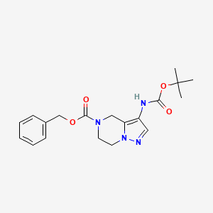 molecular formula C19H24N4O4 B1377269 benzyl 3-((tert-butoxycarbonyl)amino)-6,7-dihydropyrazolo[1,5-a]pyrazine-5(4H)-carboxylate CAS No. 1373028-73-9