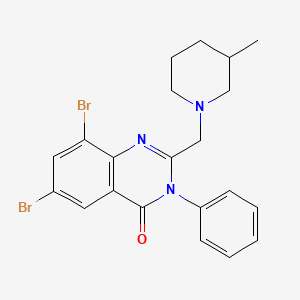 molecular formula C21H21Br2N3O B13773401 6,8-Dibromo-2-((3-methyl-1-piperidinyl)methyl)-3-phenyl-4(3H)-quinazolinone CAS No. 77161-17-2