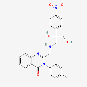 molecular formula C25H24N4O5 B13774391 4(3H)-Quinazolinone, 2-(((2,3-dihydroxy-2-(4-nitrophenyl)propyl)amino)methyl)-3-(4-methylphenyl)-, (R)- CAS No. 84138-19-2