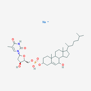 molecular formula C37H59N2NaO9P+ B137751 sodium;[7-hydroxy-10,13-dimethyl-17-(6-methylheptan-2-yl)-2,3,4,7,8,9,11,12,14,15,16,17-dodecahydro-1H-cyclopenta[a]phenanthren-3-yl] [(2R,3S,5R)-3-hydroxy-5-(5-methyl-2,4-dioxopyrimidin-1-yl)oxolan-2-yl]methyl hydrogen phosphate CAS No. 134917-45-6