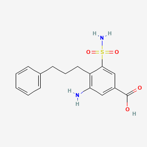 molecular formula C16H18N2O4S B13775167 Benzoic acid, 3-amino-5-(aminosulfonyl)-4-(3-phenylpropyl)- CAS No. 72020-17-8