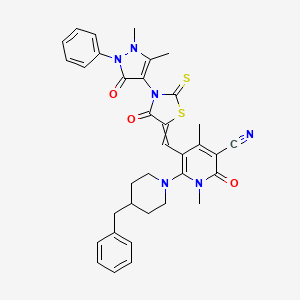 6-(4-Benzylpiperidin-1-yl)-5-{[3-(1,5-dimethyl-3-oxo-2-phenyl-2,3-dihydro-1H-pyrazol-4-yl)-4-oxo-2-sulfanylidene-1,3-thiazolidin-5-ylidene]methyl}-1,4-dimethyl-2-oxo-1,2-dihydropyridine-3-carbonitrile