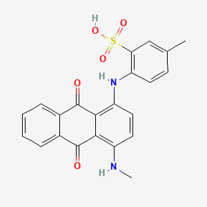 molecular formula C22H18N2O5S B13775299 Benzenesulfonic acid, 2-[[9,10-dihydro-4-(methylamino)-9,10-dioxo-1-anthracenyl]amino]-5-methyl- CAS No. 67893-47-4