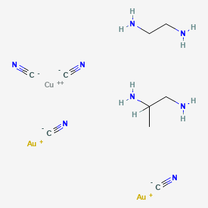 molecular formula C9H18Au2CuN8 B13775310 Copper(2+), (1,2-ethanediamine-kappaN,kappaN')(1,2-propanediamine-kappaN,kappaN')-, bis(bis(cyano-kappaC)aurate(1-)) CAS No. 67906-20-1