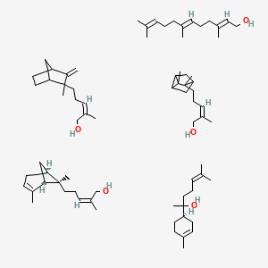 molecular formula C75H124O5 B13775315 (Z)-5-[(1S,5S,6R)-2,6-dimethyl-6-bicyclo[3.1.1]hept-2-enyl]-2-methylpent-2-en-1-ol;(Z)-5-(2,3-dimethyl-3-tricyclo[2.2.1.02,6]heptanyl)-2-methylpent-2-en-1-ol;6-methyl-2-[(1R)-4-methylcyclohex-3-en-1-yl]hept-5-en-2-ol;(Z)-2-methyl-5-(2-methyl-3-methylidene-2-bicyclo[2.2.1]heptanyl)pent-2-en-1-ol;(2E,6E)-3,7,11-trimethyldodeca-2,6,10-trien-1-ol CAS No. 8024-35-9