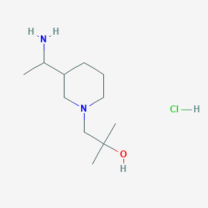 molecular formula C11H25ClN2O B1377536 1-[3-(1-Aminoethyl)piperidin-1-yl]-2-methylpropan-2-ol hydrochloride CAS No. 1443980-44-6