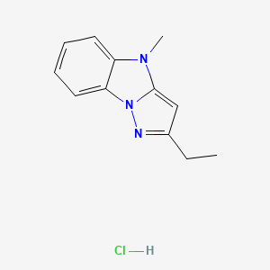 molecular formula C12H14ClN3 B13775411 4H-Pyrazolo(1,5-a)benzimidazole, 2-ethyl-4-methyl-, monohydrochloride CAS No. 75380-60-8