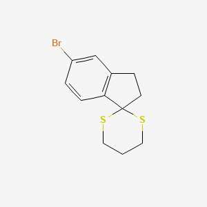 molecular formula C12H13BrS2 B13775670 5-Bromo-1,1-(propylenedithio)-indane CAS No. 850349-58-5