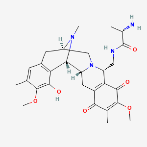 molecular formula C28H36N4O6 B13775703 (2S)-2-amino-N-[[(1S,2R,10S,13R)-19-hydroxy-7,18-dimethoxy-6,17,21-trimethyl-5,8-dioxo-11,21-diazapentacyclo[11.7.1.02,11.04,9.015,20]henicosa-4(9),6,15(20),16,18-pentaen-10-yl]methyl]propanamide 