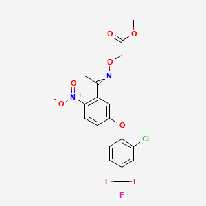 molecular formula C18H14ClF3N2O6 B13775850 Acetic acid, (((1-(5-(2-chloro-4-(trifluoromethyl)phenoxy)-2-nitrophenyl)ethylidene)amino)oxy)-, methyl ester CAS No. 87714-68-9