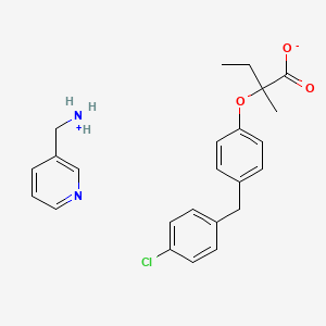 molecular formula C24H27ClN2O3 B13775970 2-[4-[(4-chlorophenyl)methyl]phenoxy]-2-methylbutanoate;pyridin-3-ylmethylazanium CAS No. 71548-90-8