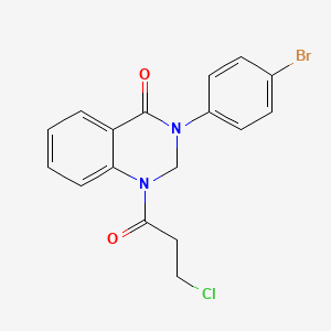 molecular formula C17H14BrClN2O2 B13776013 4(1H)-Quinazolinone, 2,3-dihydro-3-(p-bromophenyl)-1-(3-chloropropionyl)- CAS No. 84770-69-4