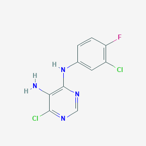 molecular formula C10H7Cl2FN4 B13776104 4,5-Pyrimidinediamine, 6-chloro-N4-(3-chloro-4-fluorophenyl)- 