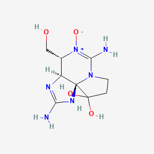 molecular formula C9H16N6O4 B13776192 (3aS,4R,10aS)-2-amino-5-hydroxy-4-(hydroxymethyl)-6-imino-3a,4,8,9-tetrahydro-1H-pyrrolo[1,2-c]purine-10,10-diol 