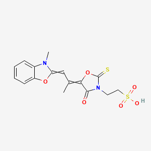 molecular formula C16H16N2O6S2 B13776260 3-Oxazolidineethanesulfonic acid, 5-[1-methyl-2-(3-methyl-2(3H)-benzoxazolylidene)ethylidene]-4-oxo-2-thioxo- CAS No. 67801-09-6