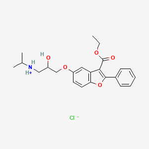 molecular formula C23H28ClNO5 B13776300 3-Benzofurancarboxylic acid, 5-(2-hydroxy-3-(isopropylamino)propoxy)-2-phenyl-, ethyl ester, hydrochloride CAS No. 76410-43-0